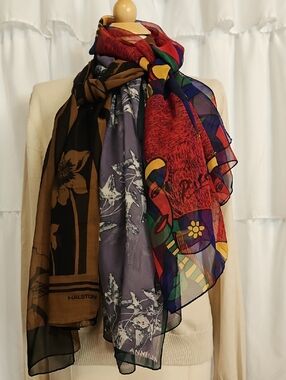Collection of Vintage scarves, including Anne Klein,Halston and Picasso